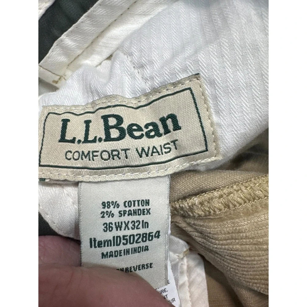 LL Bean Mens Comfort Waist Corduroy Pants Tan Khaki Straight Leg 36x32 ID502864